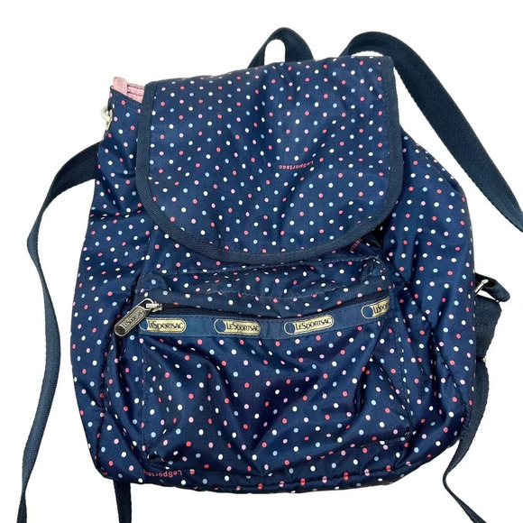 LeSportsac Navy Blue Polka Dot Print Backpack Bag - Picture 2 of 11